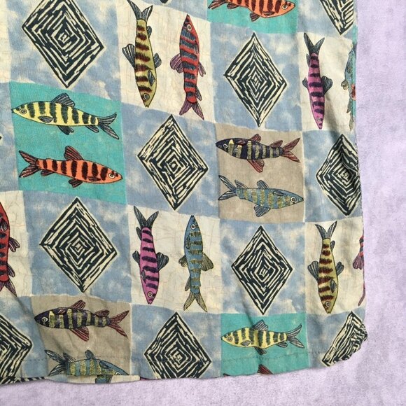 Campia Moda Mens Hawaiian Shirt size XL Short‎ Sleeve Tribal Fish Graphic Green - Picture 15 of 16